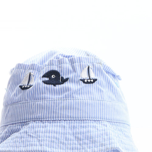 Preworn Boys Blue Striped 100% Cotton Bucket Hat - Whale detail, Boat detail