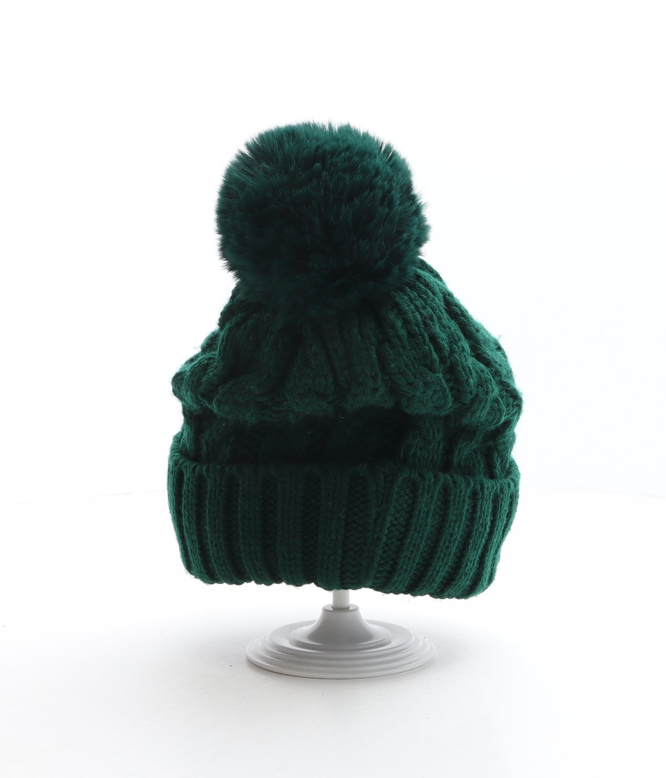 Preworn Womens Green Acrylic Bobble Hat One Size