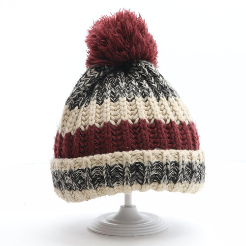 F&F Boys Multicoloured Striped Acrylic Bobble Hat One Size