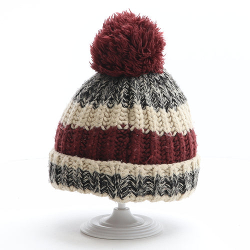 F&F Boys Multicoloured Striped Acrylic Bobble Hat One Size
