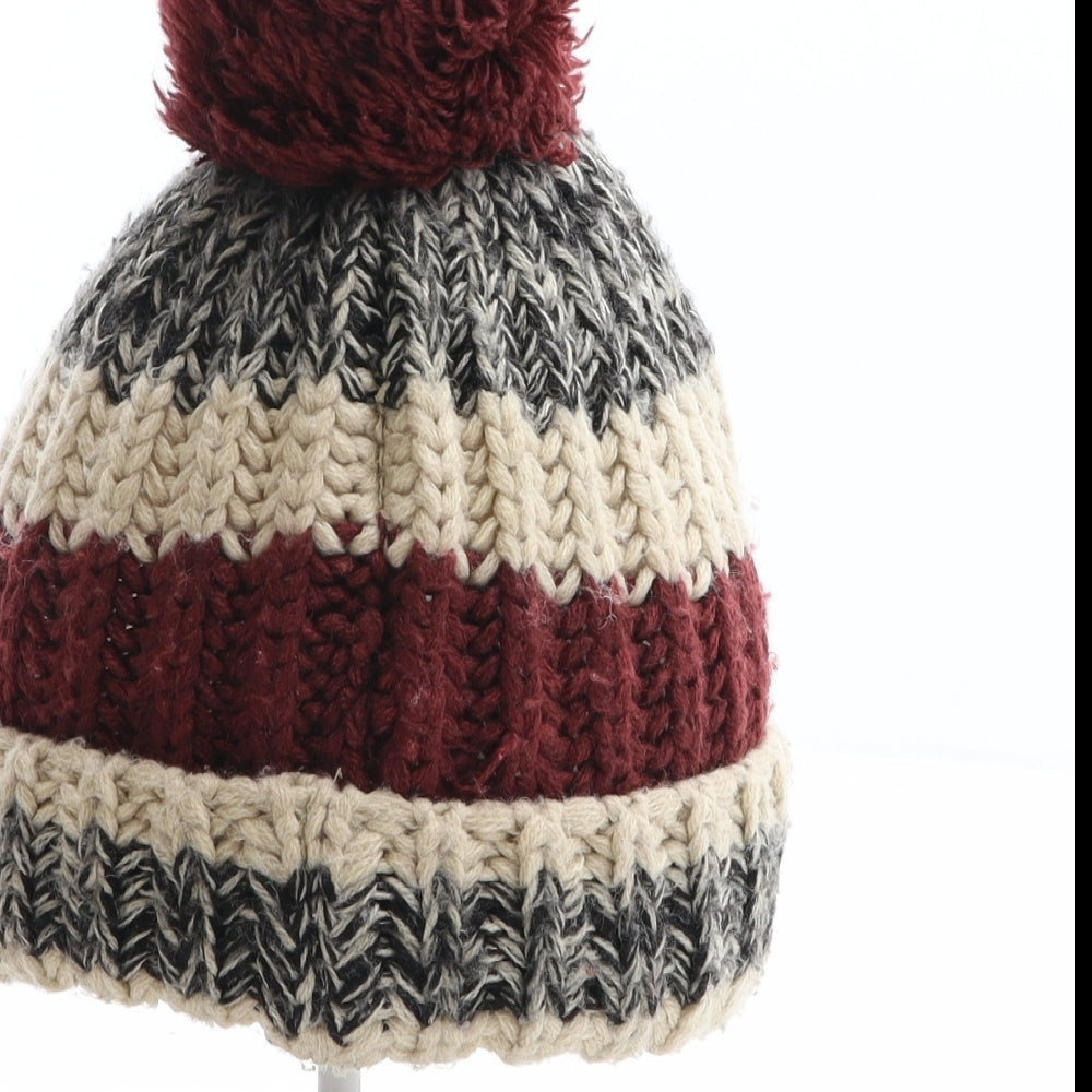 F&F Boys Multicoloured Striped Acrylic Bobble Hat One Size