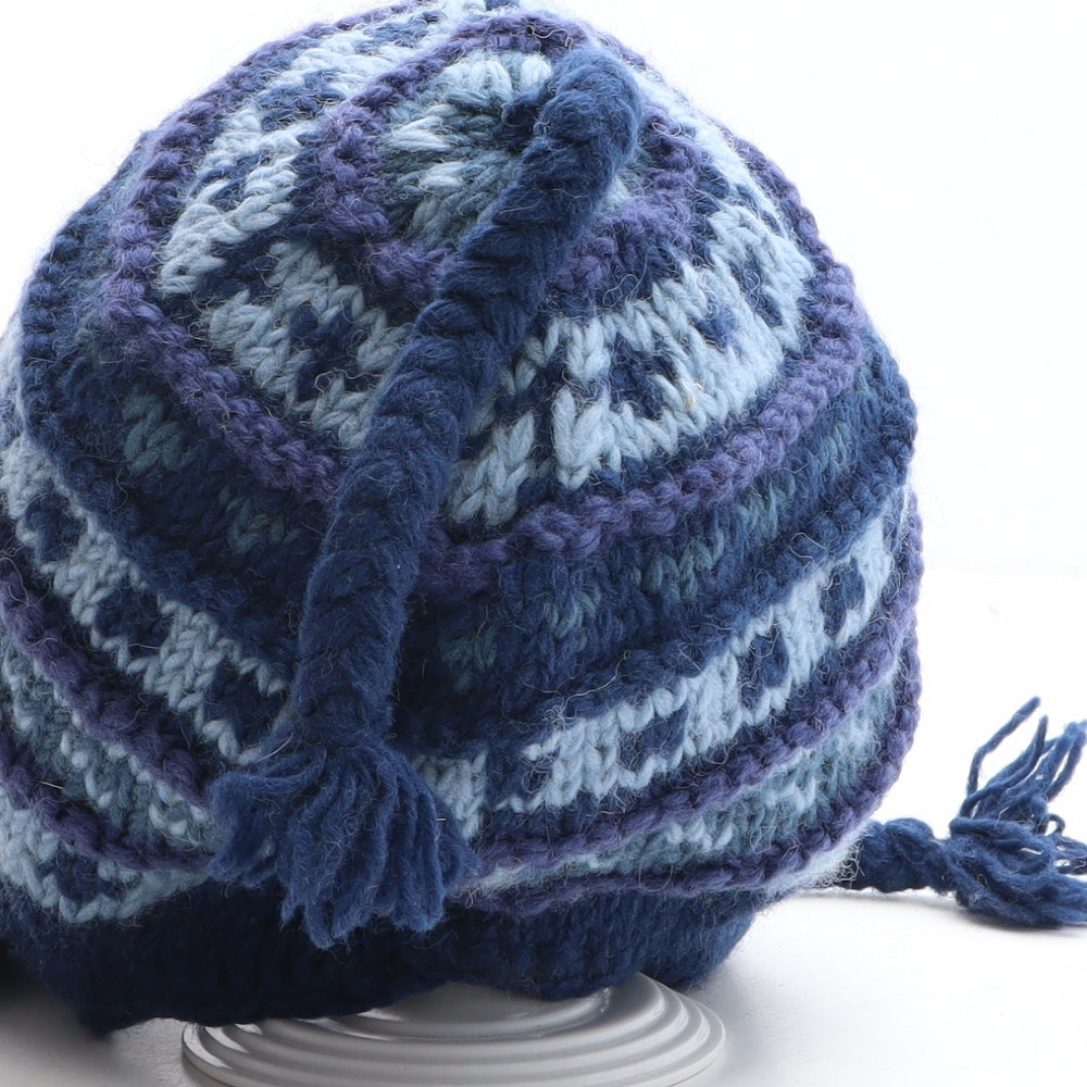 Preworn Mens Blue Fair Isle Wool Beanie One Size