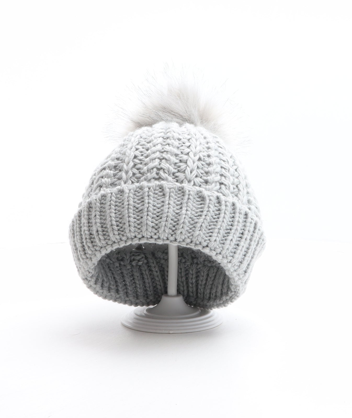 Jeff&Co Womens Grey Acrylic Bobble Hat One Size