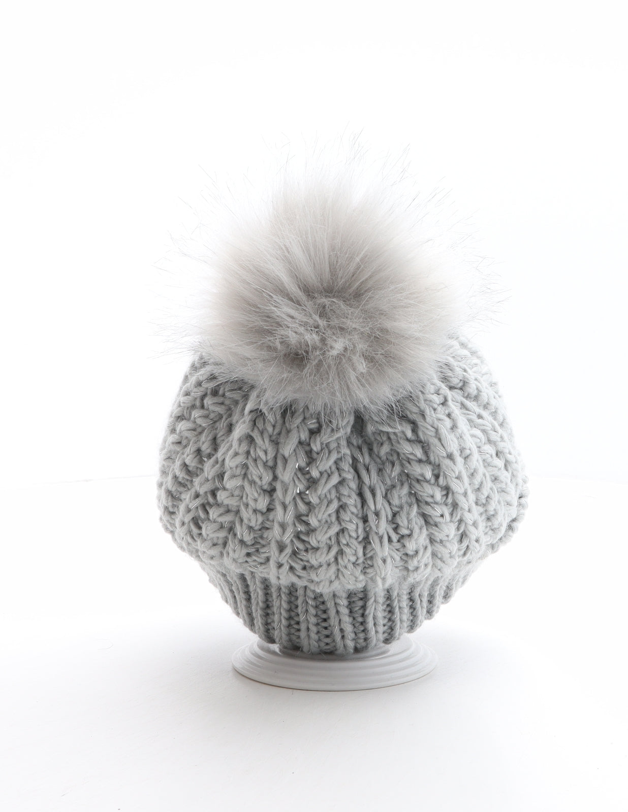 Jeff&Co Womens Grey Acrylic Bobble Hat One Size