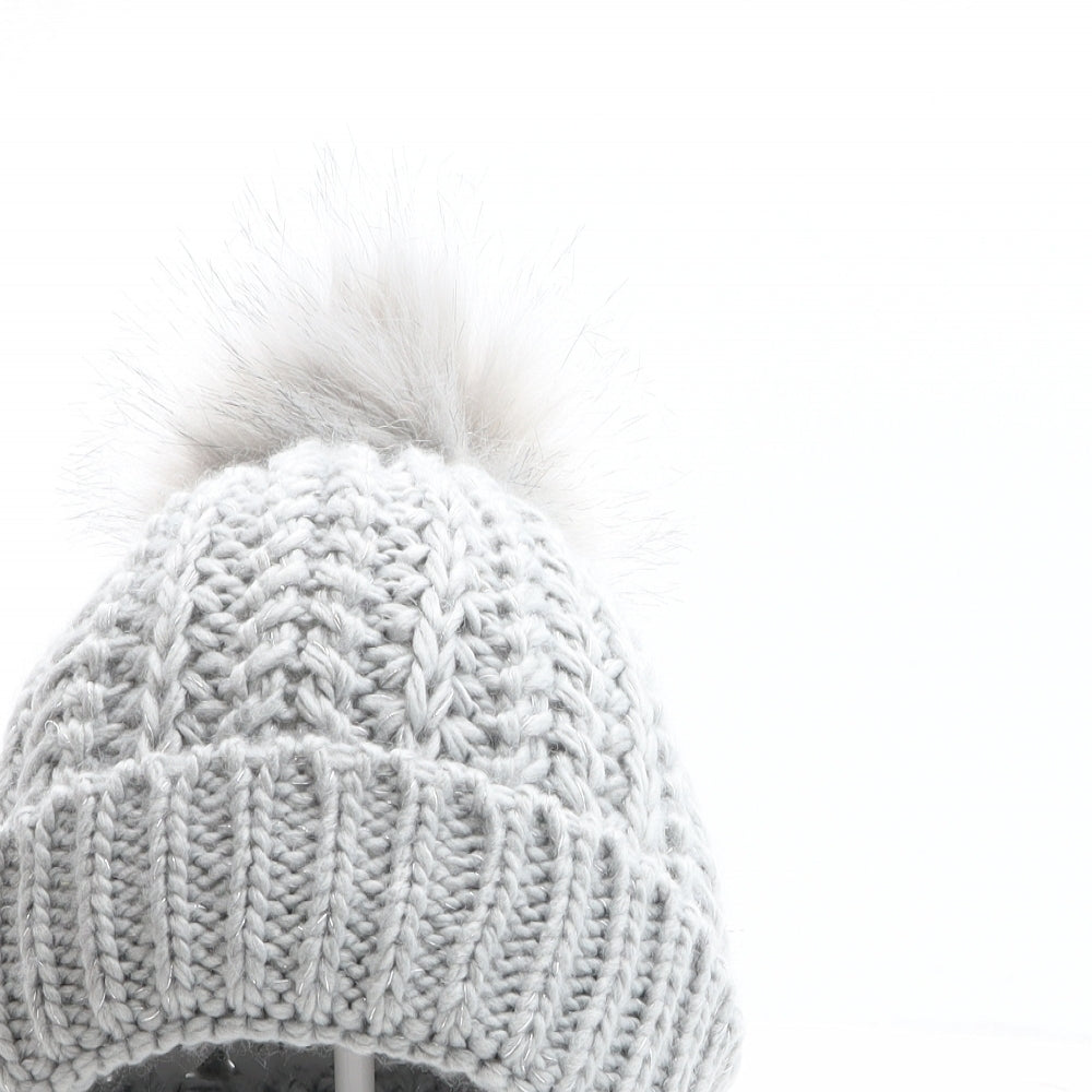 Jeff&Co Womens Grey Acrylic Bobble Hat One Size