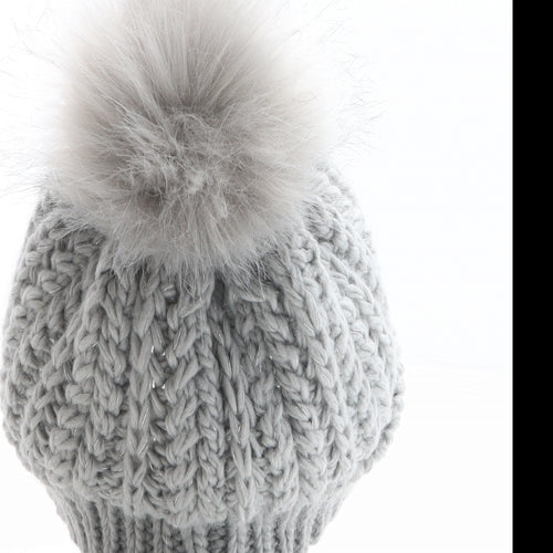 Jeff&Co Womens Grey Acrylic Bobble Hat One Size