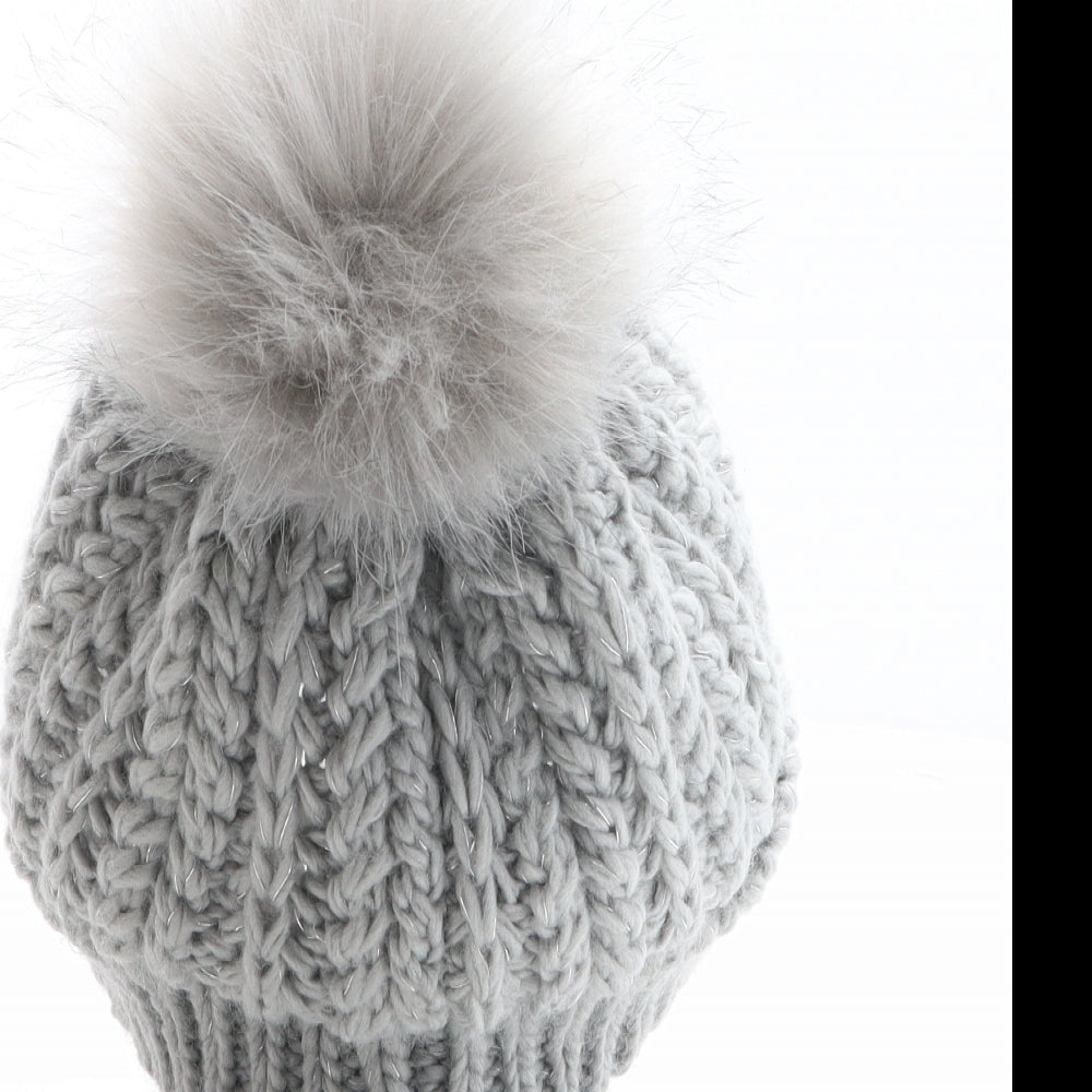Jeff&Co Womens Grey Acrylic Bobble Hat One Size