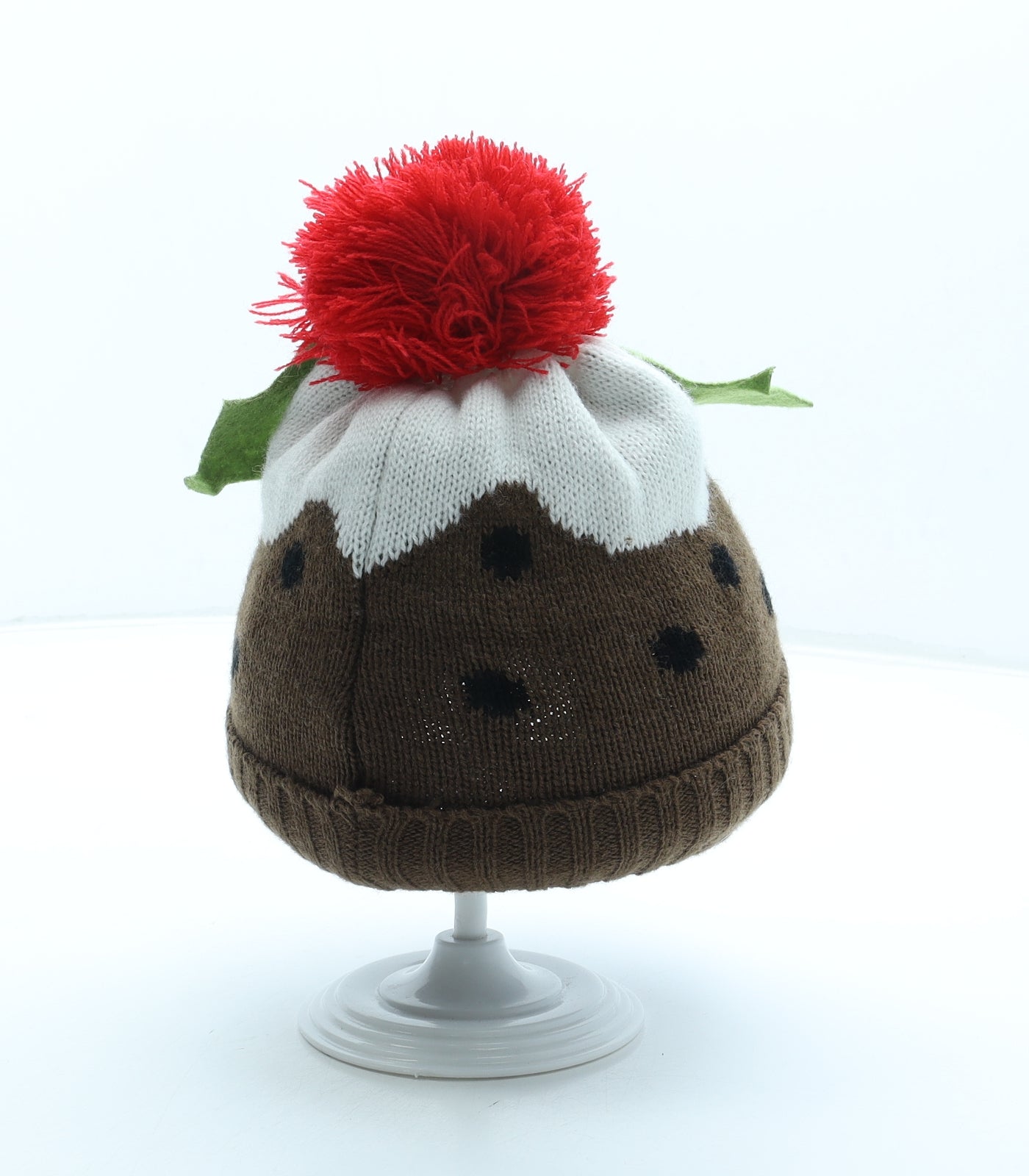 Have a Jolly Christmas Womens Brown Geometric Acrylic Bobble Hat One Size - Christmas Pudding