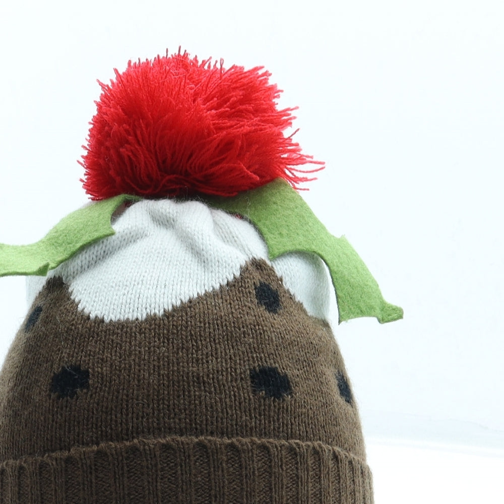 Have a Jolly Christmas Womens Brown Geometric Acrylic Bobble Hat One Size - Christmas Pudding