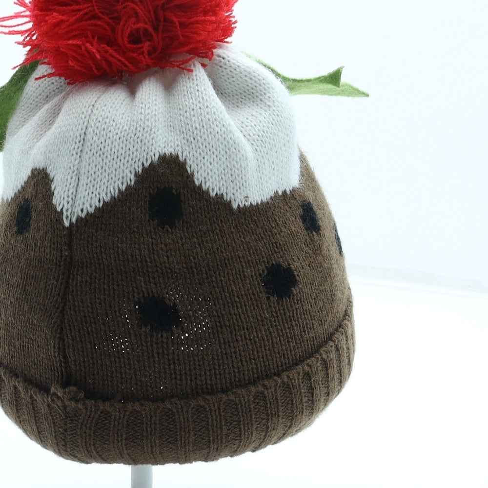 Have a Jolly Christmas Womens Brown Geometric Acrylic Bobble Hat One Size - Christmas Pudding