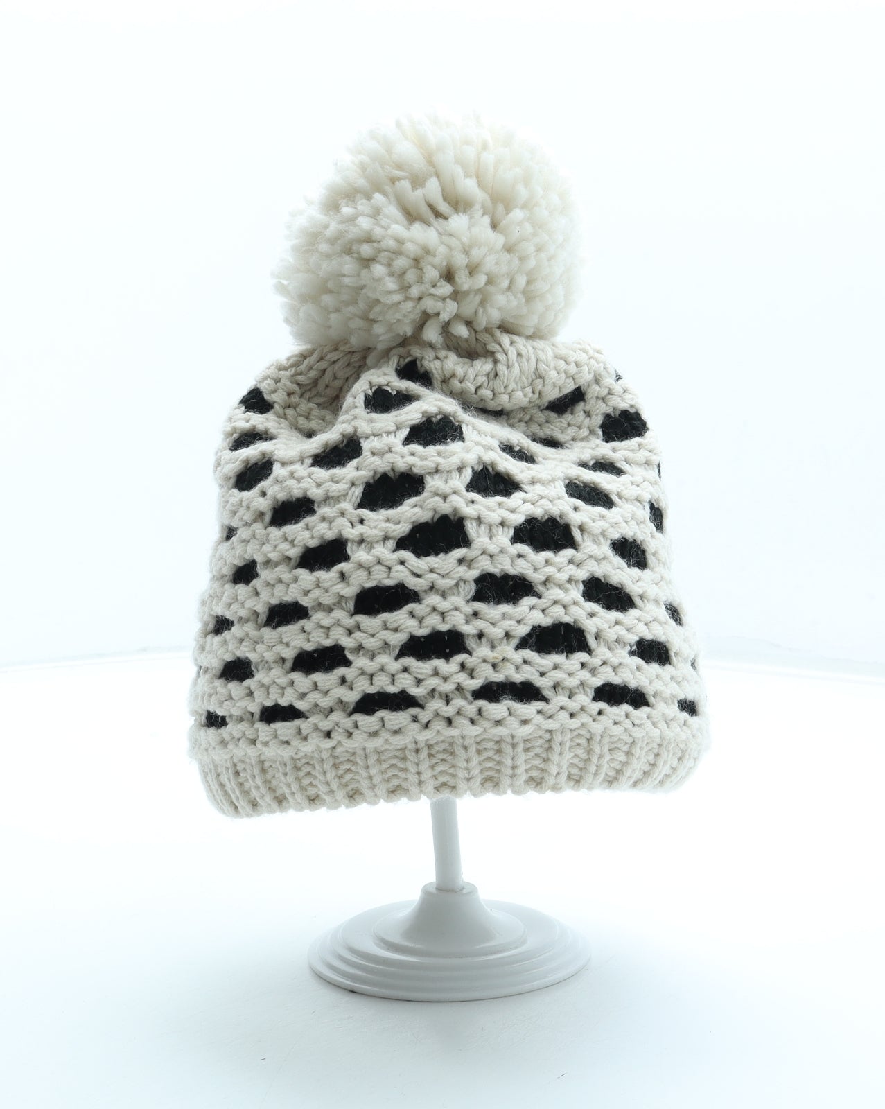Preworn Womens Beige Geometric Acrylic Bobble Hat One Size