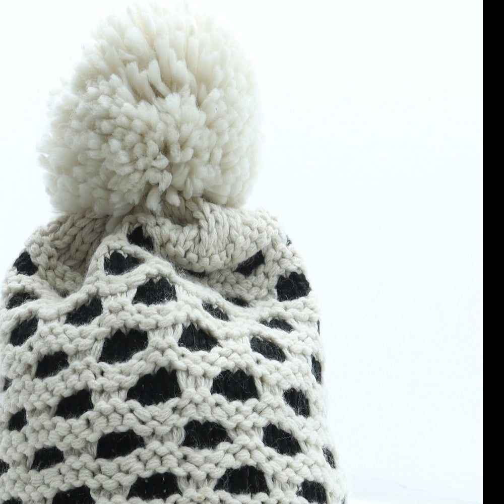Preworn Womens Beige Geometric Acrylic Bobble Hat One Size