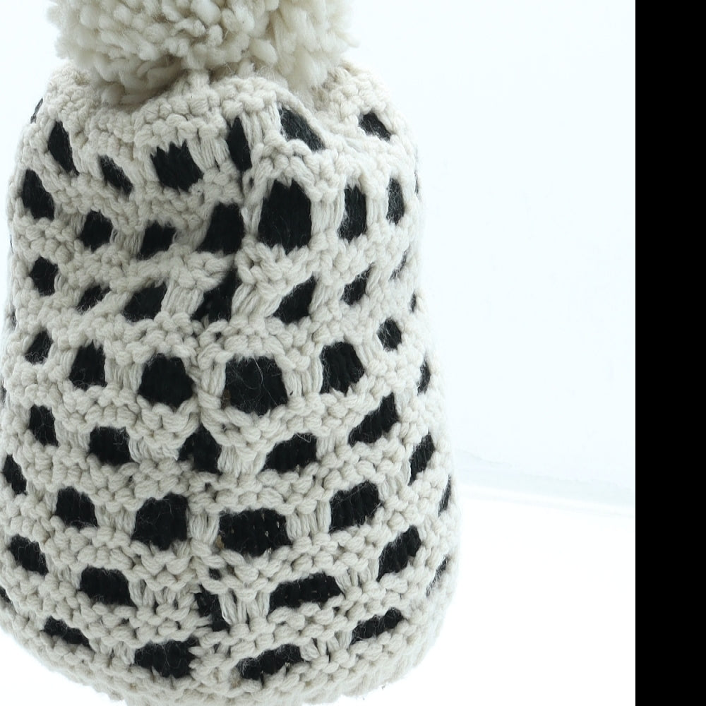 Preworn Womens Beige Geometric Acrylic Bobble Hat One Size