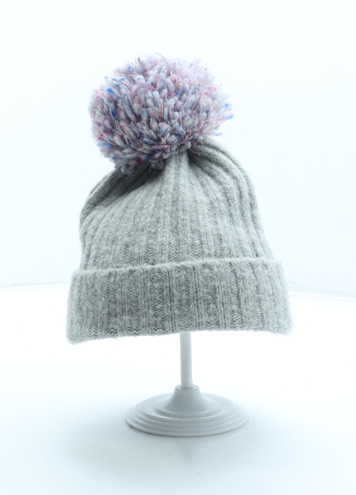 F&F Girls Grey Acrylic Bobble Hat Size S