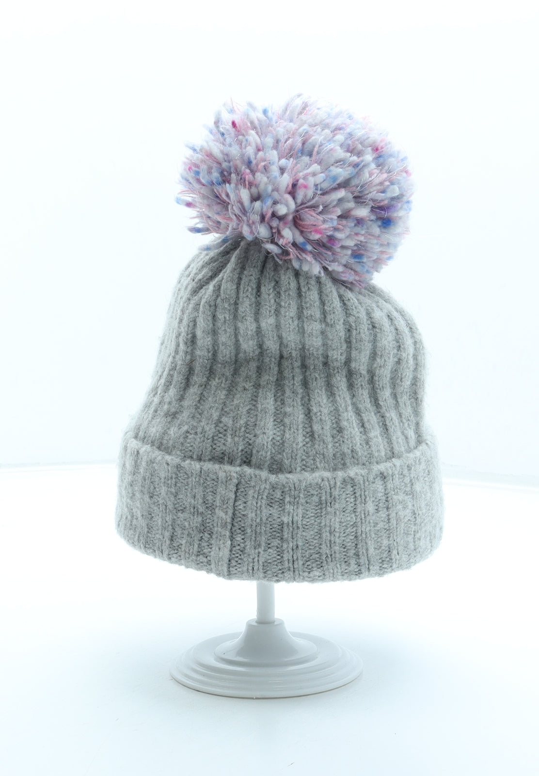 F&F Girls Grey Acrylic Bobble Hat Size S