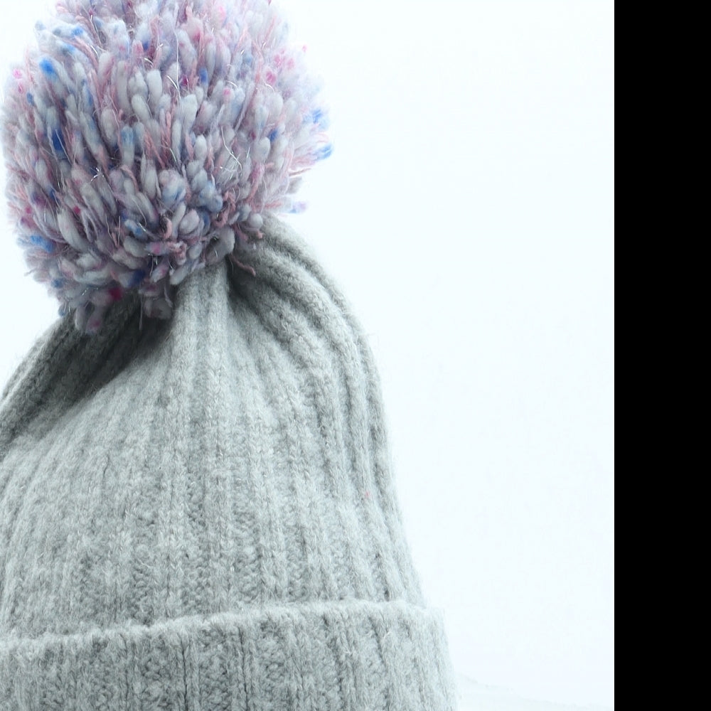 F&F Girls Grey Acrylic Bobble Hat Size S