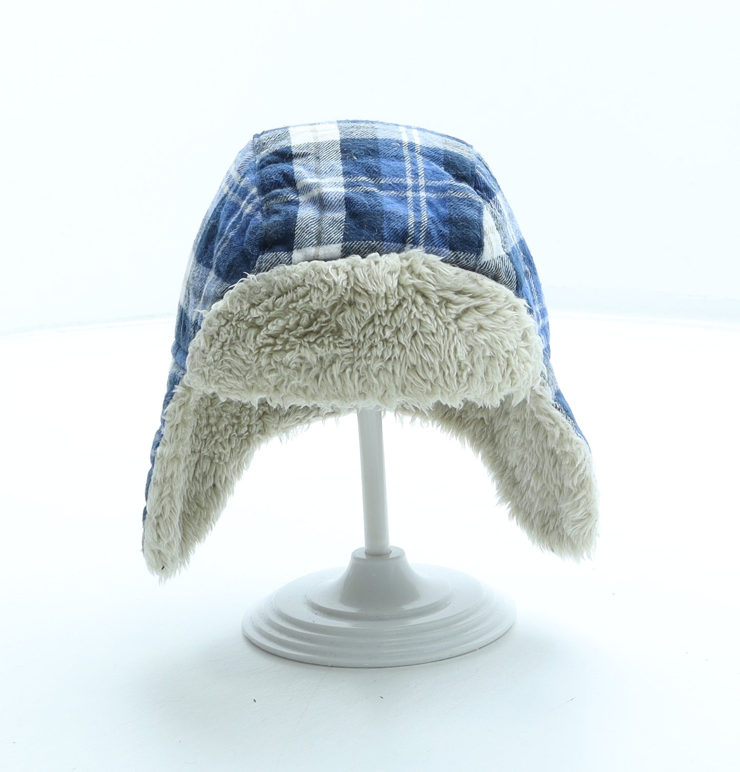 George Boys Blue Plaid Polyester Trapper Hat Size S