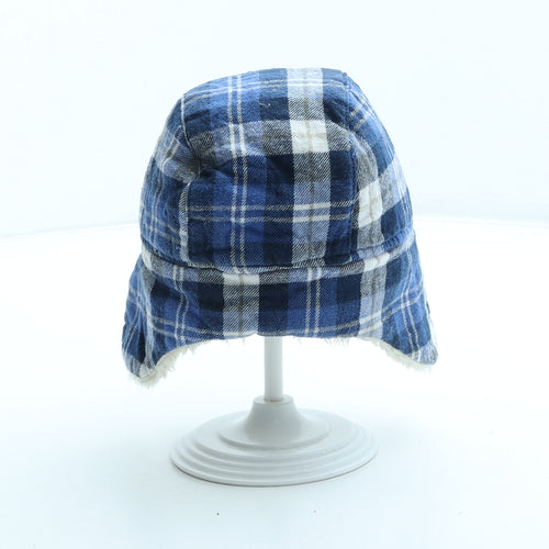 George Boys Blue Plaid Polyester Trapper Hat Size S