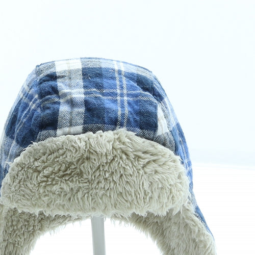George Boys Blue Plaid Polyester Trapper Hat Size S