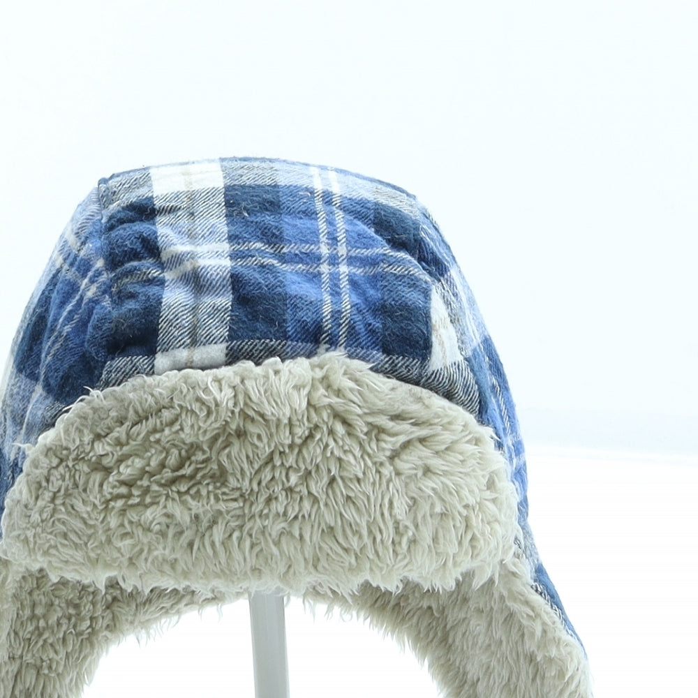 George Boys Blue Plaid Polyester Trapper Hat Size S