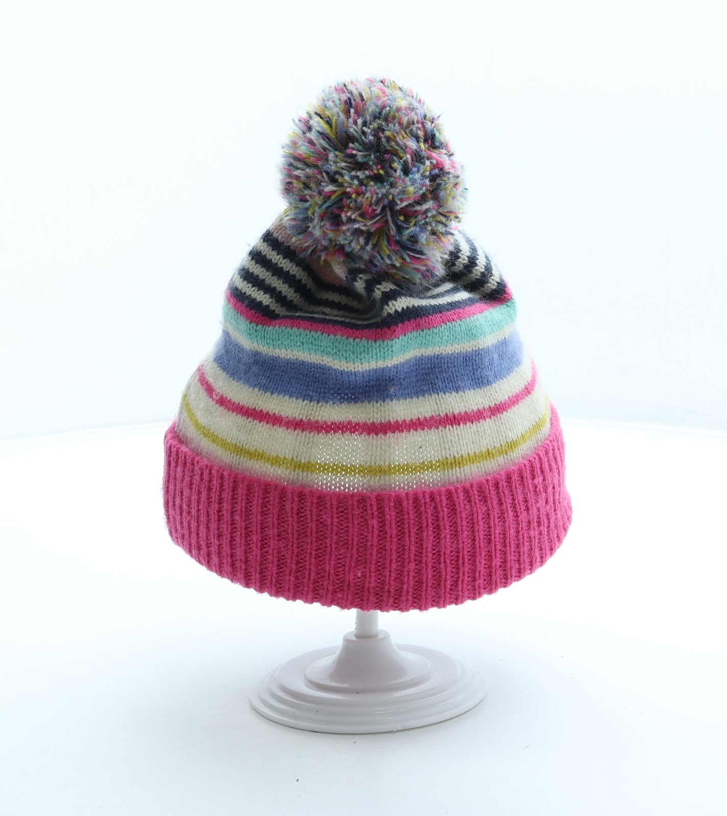 Joules Womens Multicoloured Striped Acrylic Bobble Hat Size M