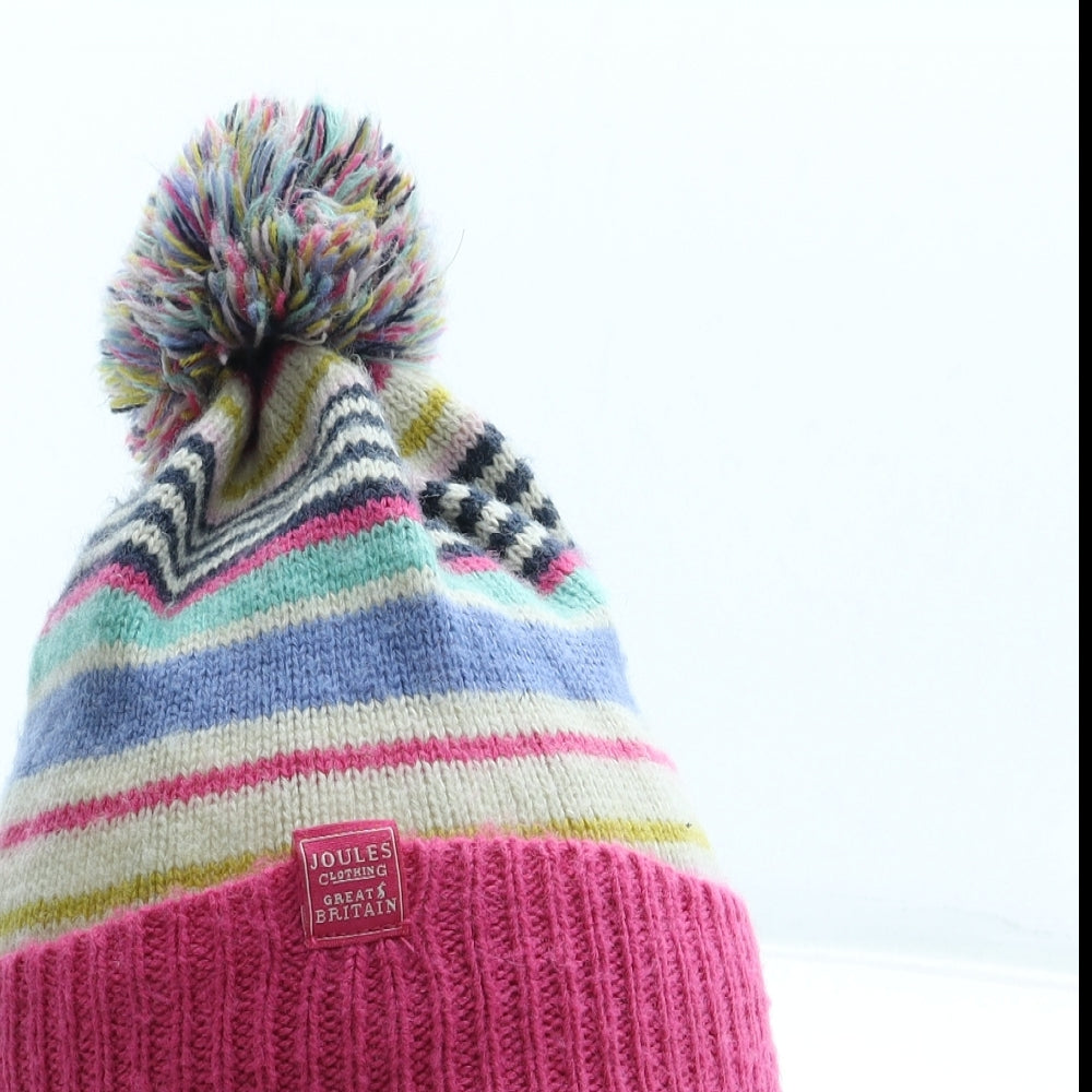 Joules Womens Multicoloured Striped Acrylic Bobble Hat Size M