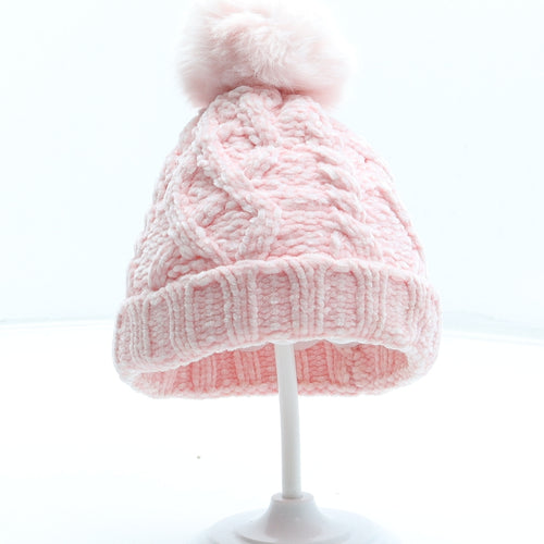 F&F Girls Pink Polyester Bobble Hat Size S