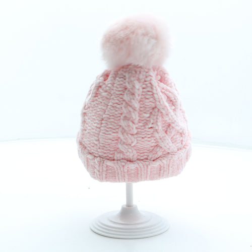 F&F Girls Pink Polyester Bobble Hat Size S