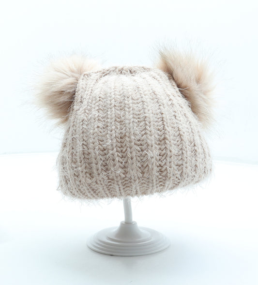 Primark Womens Pink Acrylic Bobble Hat One Size - Faux fur