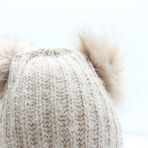 Primark Womens Pink Acrylic Bobble Hat One Size - Faux fur