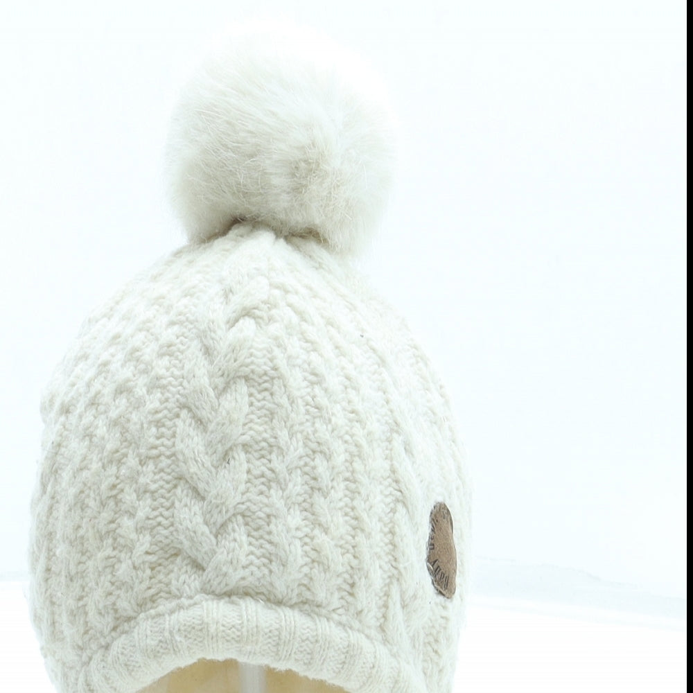 H&M Girls Ivory Acrylic Bobble Hat Size S