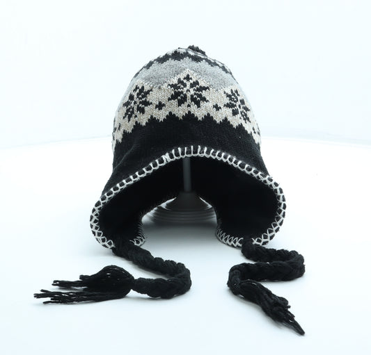 Preworn Boys Grey Fair Isle Acrylic Bonnet One Size - Pom Pom