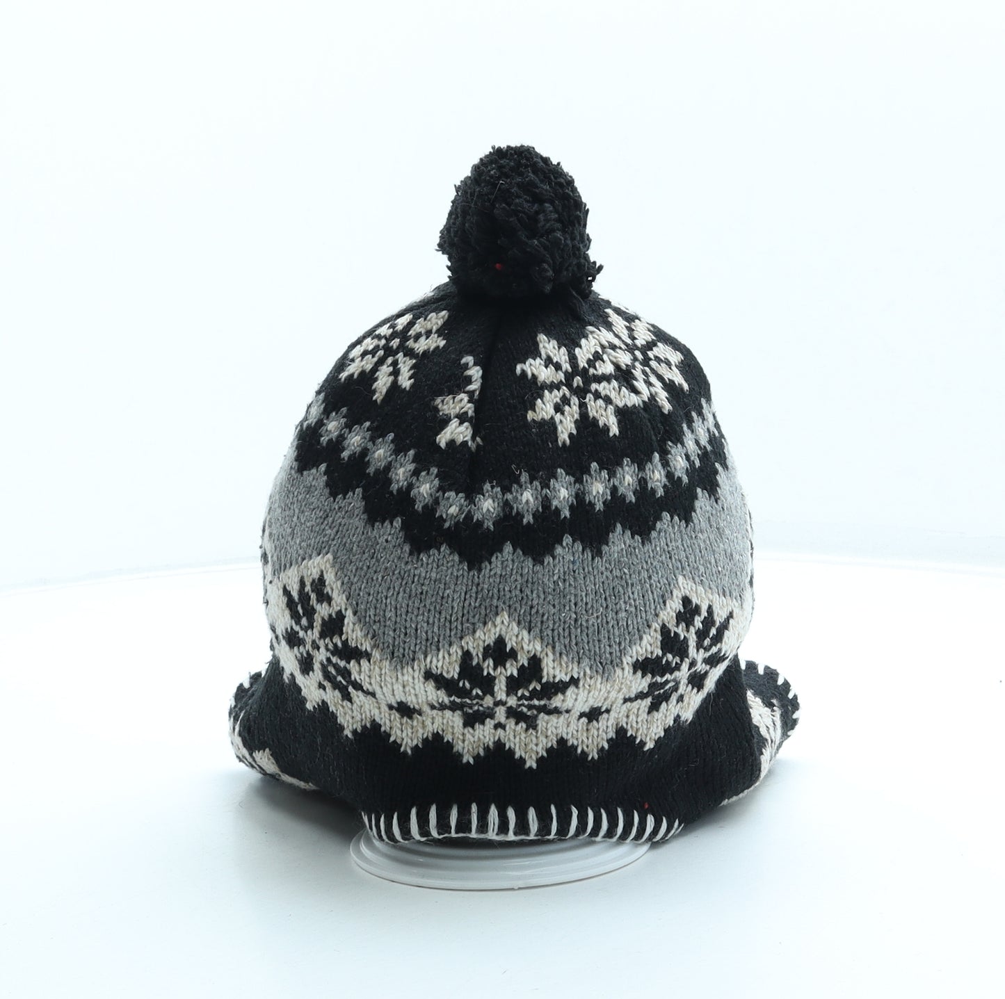 Preworn Boys Grey Fair Isle Acrylic Bonnet One Size - Pom Pom