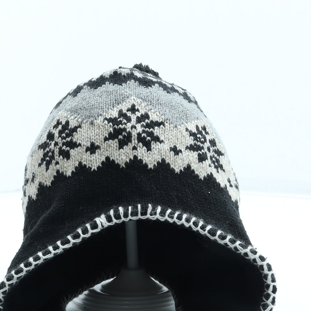 Preworn Boys Grey Fair Isle Acrylic Bonnet One Size - Pom Pom