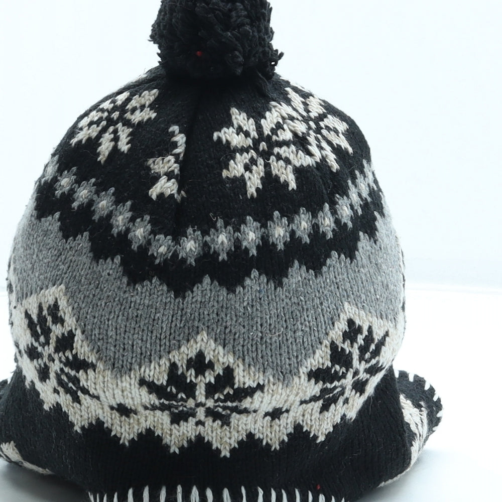 Preworn Boys Grey Fair Isle Acrylic Bonnet One Size - Pom Pom