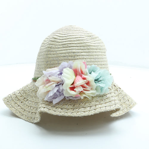 Primark Girls Beige Paper Sun Hat Size S - Flower Detail