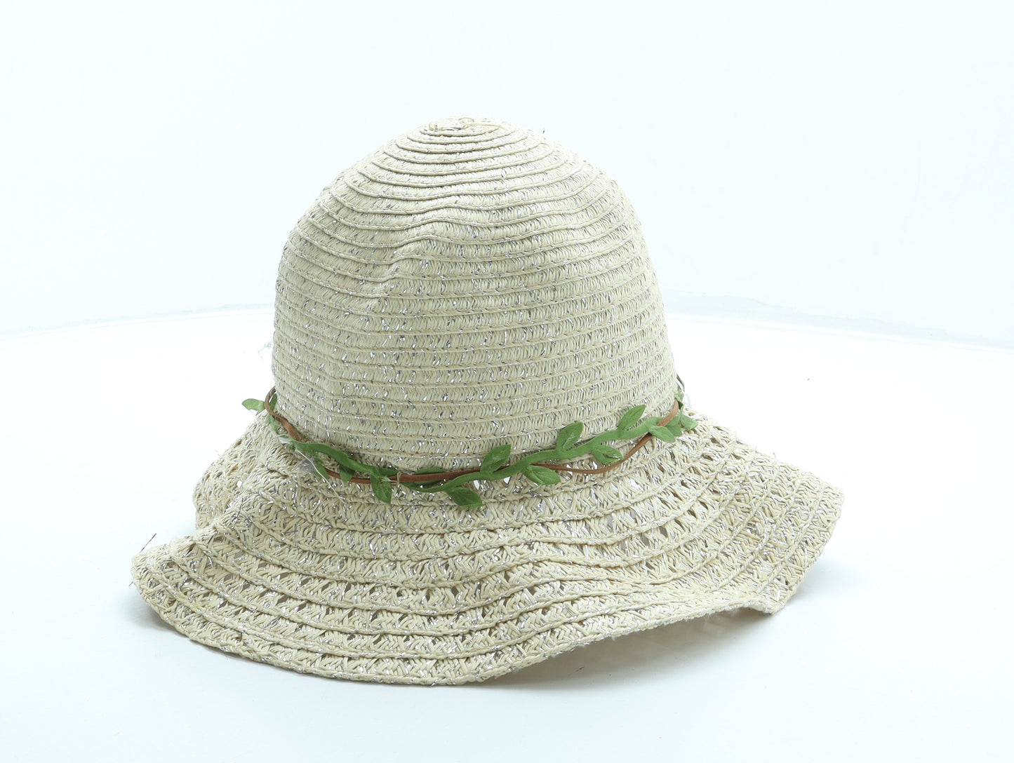Primark Girls Beige Paper Sun Hat Size S - Flower Detail