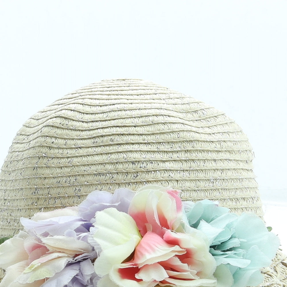 Primark Girls Beige Paper Sun Hat Size S - Flower Detail