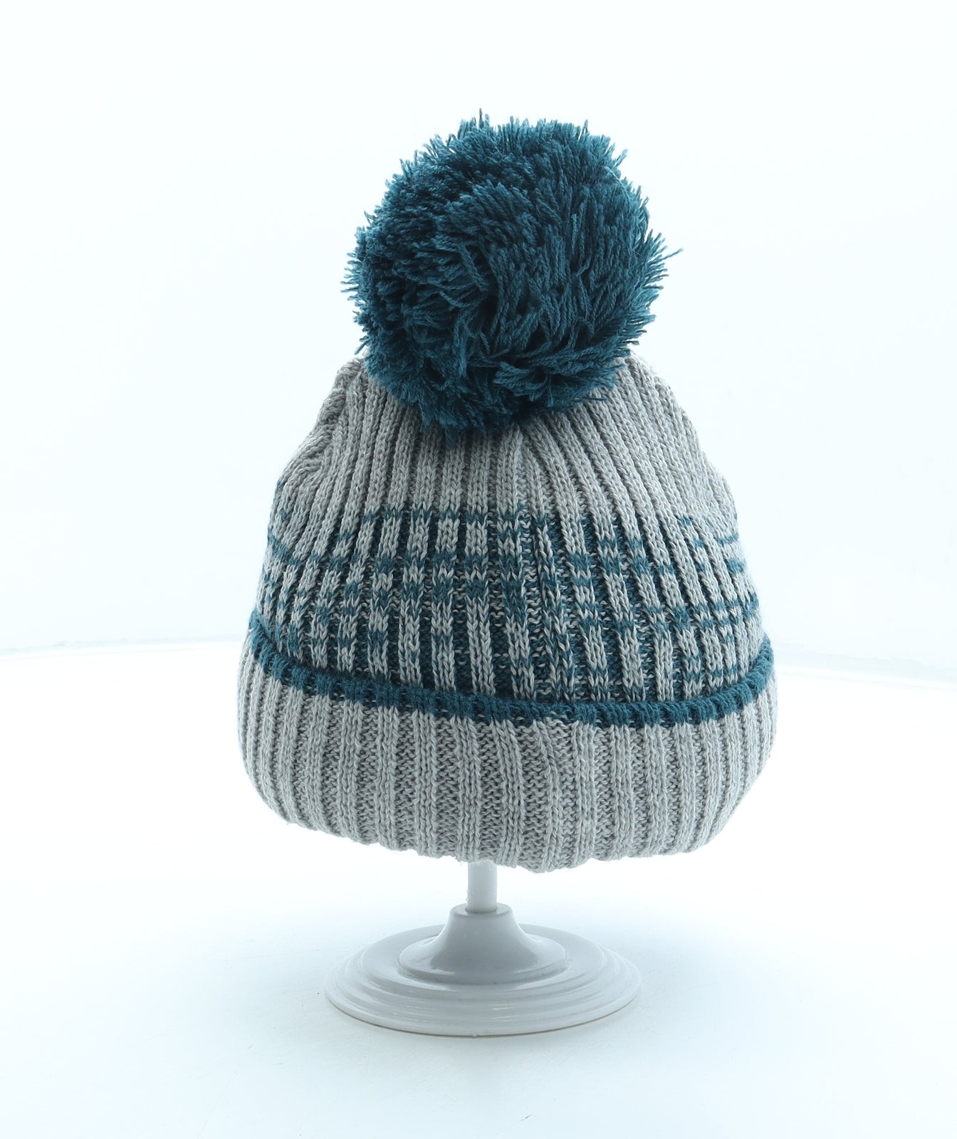 TU Boys Grey Fair Isle Acrylic Bobble Hat Size S