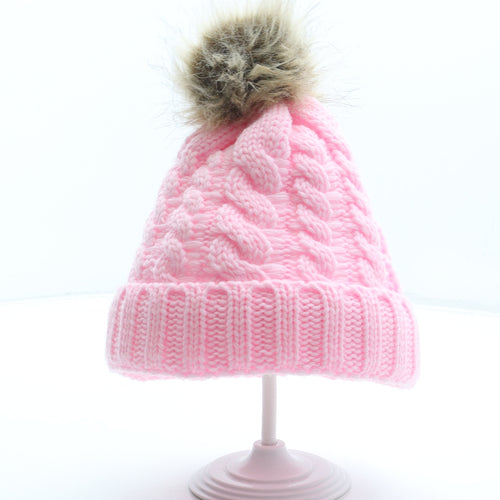 Preworn Girls Pink Acrylic Bobble Hat One Size