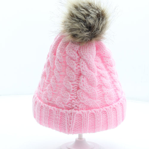 Preworn Girls Pink Acrylic Bobble Hat One Size