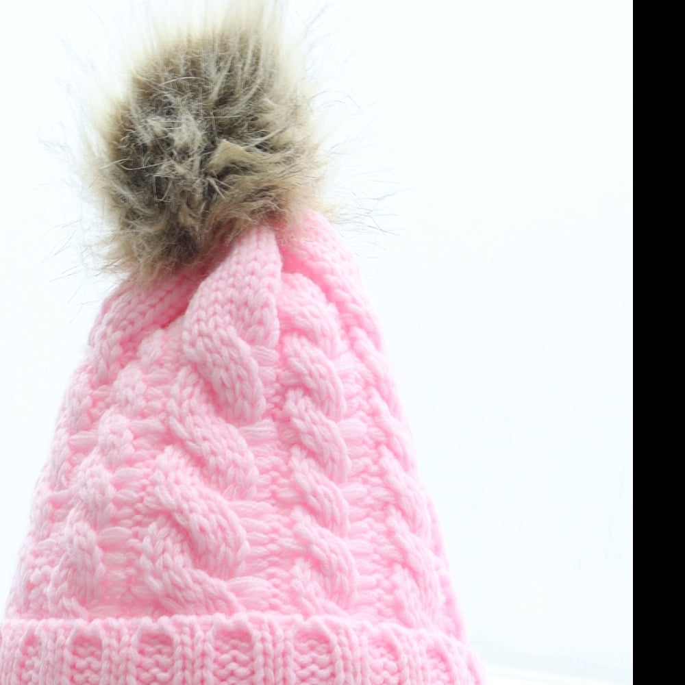 Preworn Girls Pink Acrylic Bobble Hat One Size