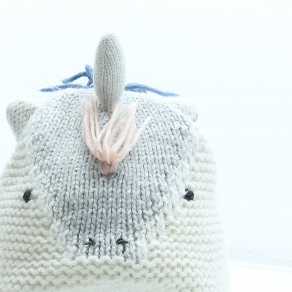 Marks and Spencer Girls White Acrylic Bonnet Size Adjustable - Unicorn