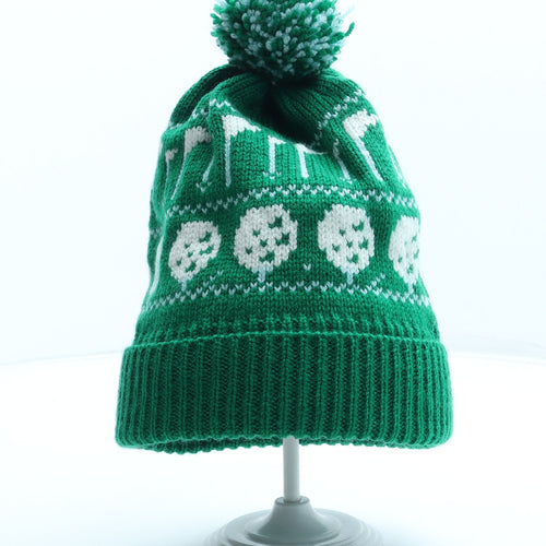 Preworn Mens Green Geometric Acrylic Beanie One Size - Golf