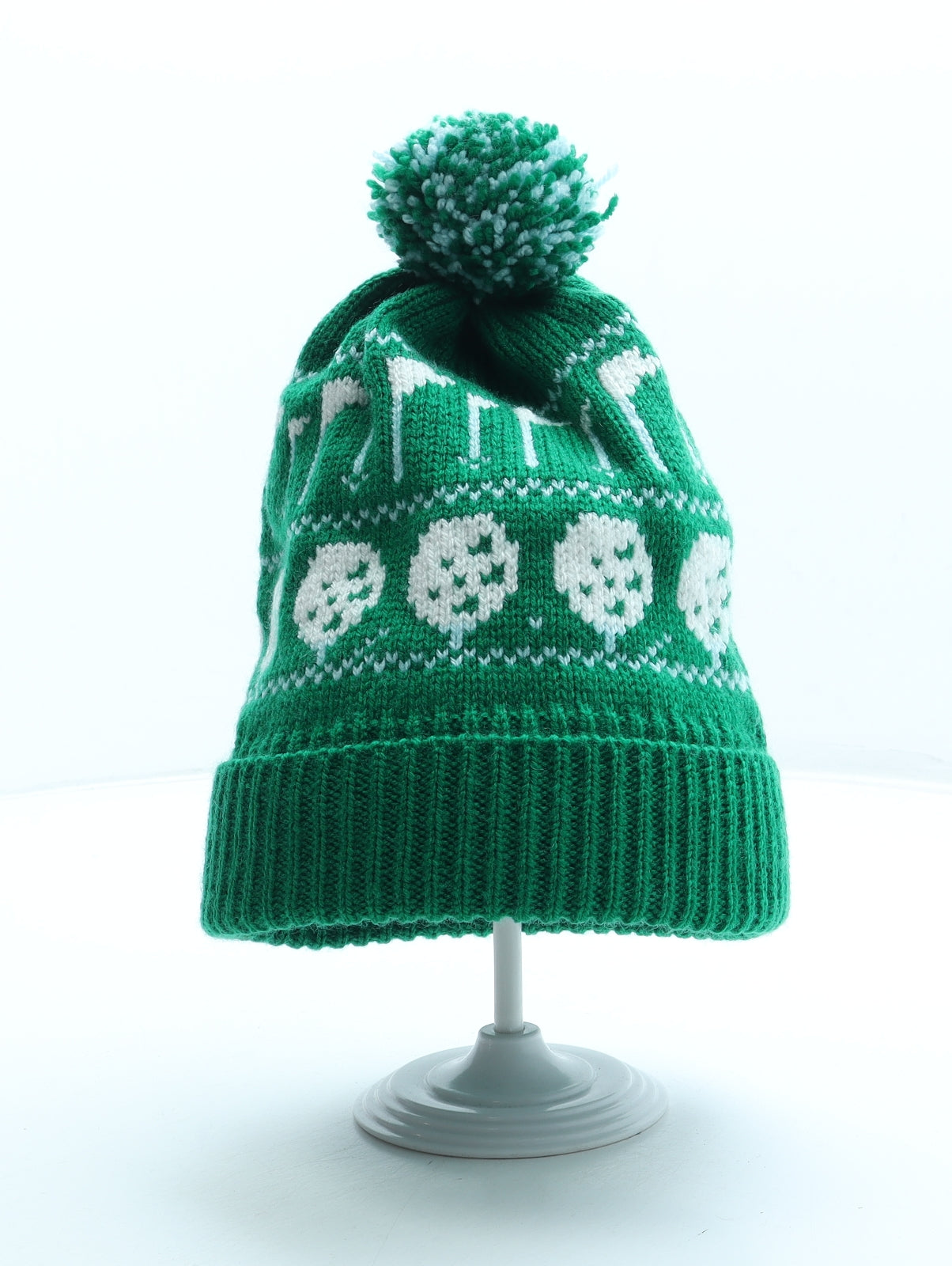Preworn Mens Green Geometric Acrylic Beanie One Size - Golf