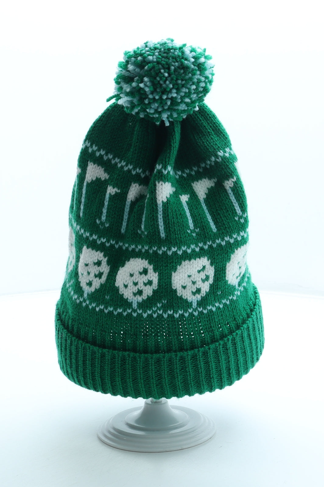 Preworn Mens Green Geometric Acrylic Beanie One Size - Golf