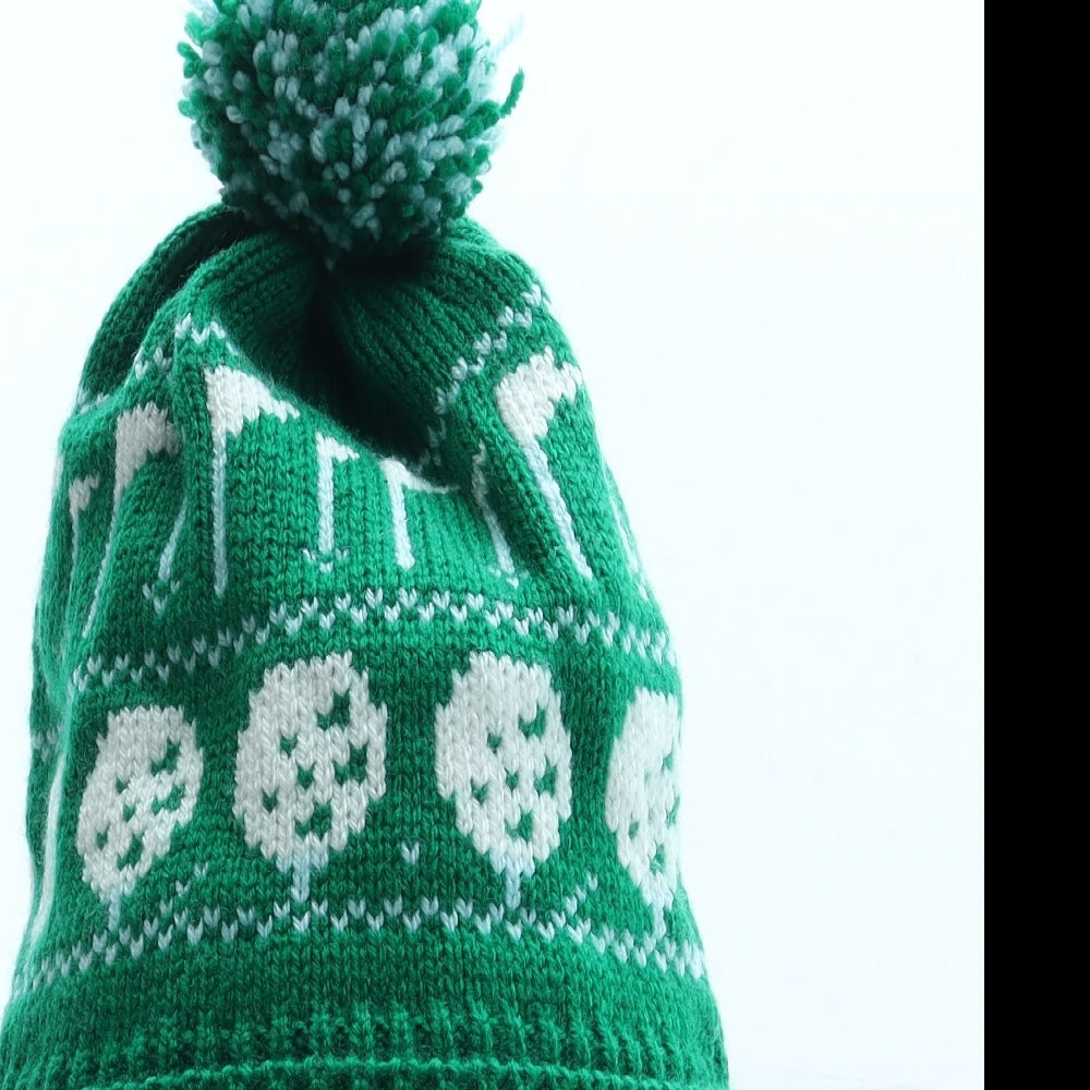 Preworn Mens Green Geometric Acrylic Beanie One Size - Golf