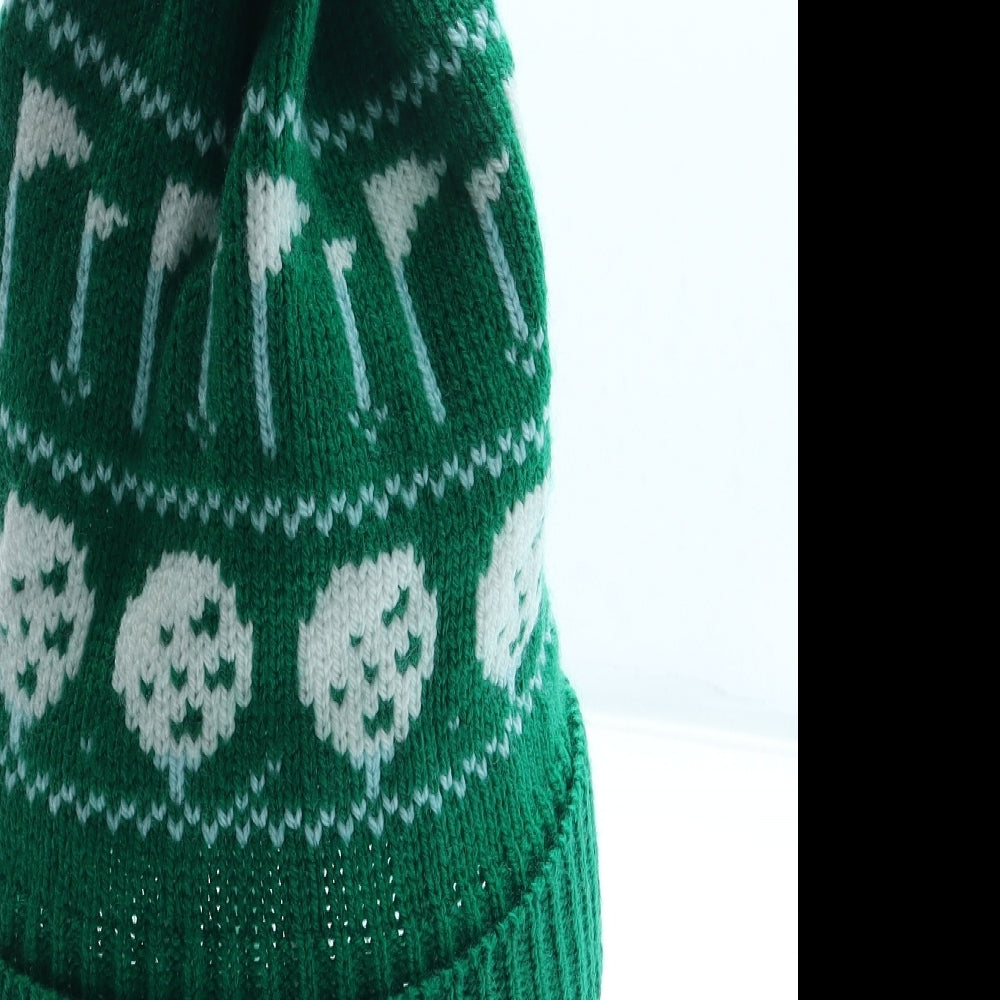 Preworn Mens Green Geometric Acrylic Beanie One Size - Golf