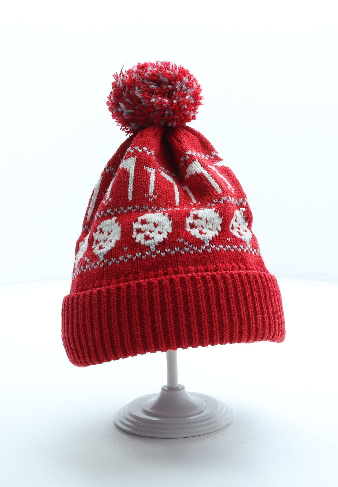 Preworn Mens Red Geometric Acrylic Golf Hat One Size - Golf Pom Pom