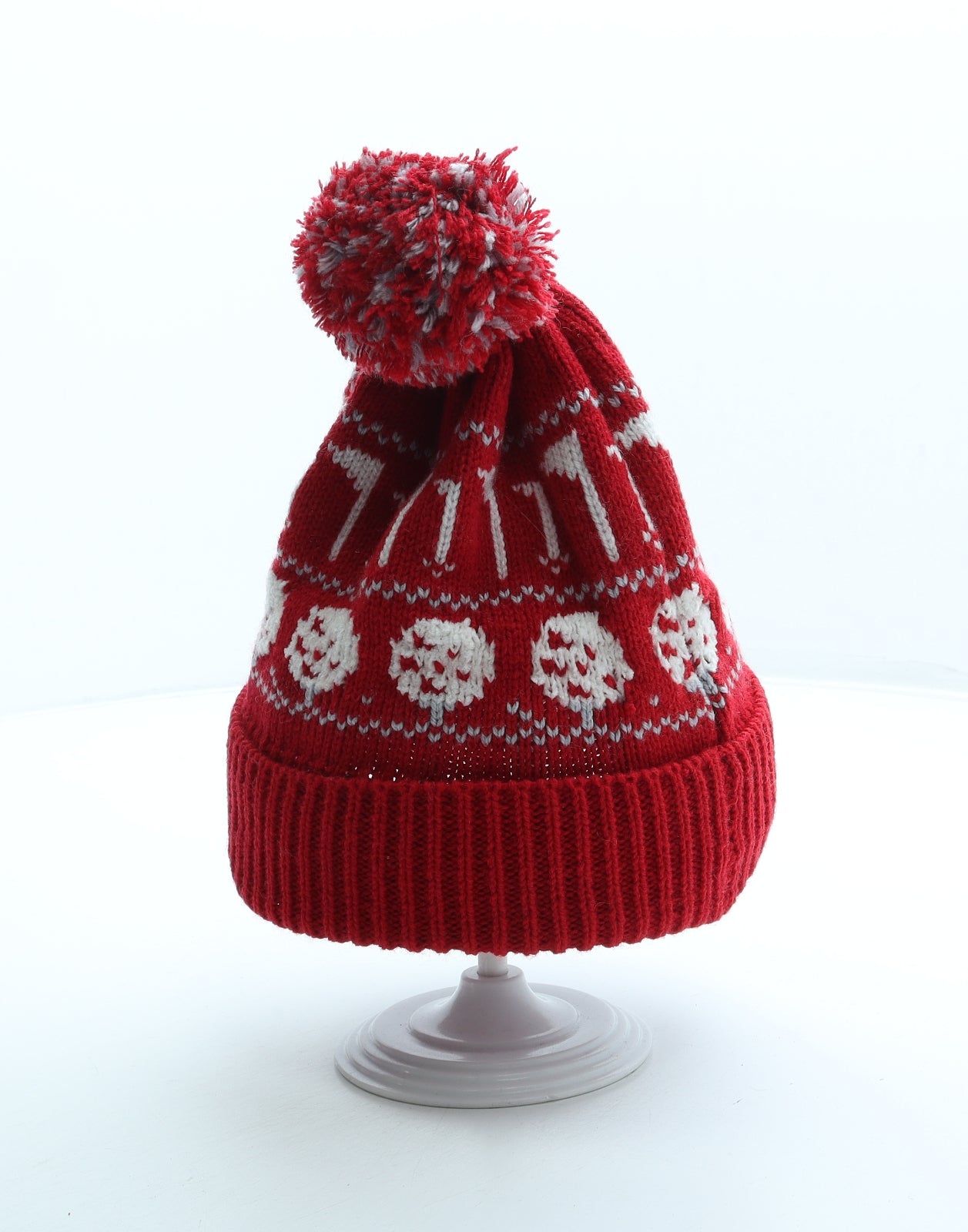 Preworn Mens Red Geometric Acrylic Golf Hat One Size - Golf Pom Pom